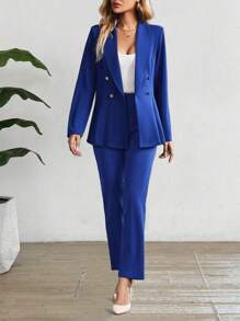 SHEIN Clasi Blazer de solapa doble botonadura y pantalones