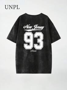 SHEIN 青少年男孩休闲字母印花短袖圆领T恤，适合夏季 - 黑色 - 查看 2