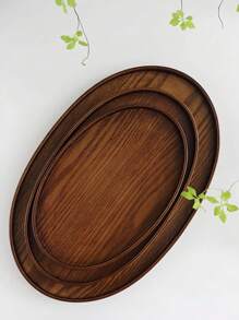 1pc Wooden Tray Solid Wood Elliptical Platter For Food, Bread, Breakfast, Dessert, Key And Coffee, Tea, Snacks - Party Serving Tray,Kitchen,Christmas Gift - Coffee Brown - View 3