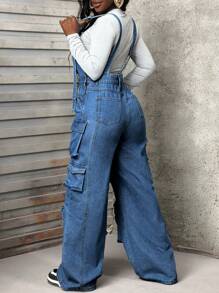 Slaydiva Peto vaquero informal de mujer con múltiples bolsillos - Lavado ligero - Ver 2