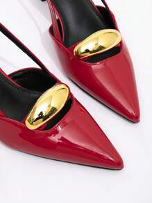 CUCCOO BIZCHIC 女士后绑带洛丽塔风格蝴蝶结装饰高跟鞋，酒红色 - 紅色 - 查看 5