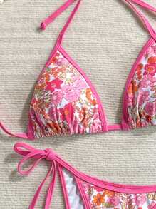 Swim Mod Women Floral Print Swimsuit Set, For Holiday & Beach For Summer Beach Vacation - Multicolor - View 3