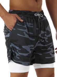 Manfinity Sport Corelite Boyfriend Style Men's Solid Color Minimalist Casual Sports Shorts School - Multicolor - View 5