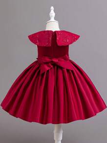 Glamorique Kids Little Girls Cute & Sweet Beach Holiday Dress, Red Flower Girl Wedding Dress, Sleeveless Beaded Back 3D Floral Decor Princess Gown Young Girls Clothing Dresses Young Girl Dress Formal - Red - View 2