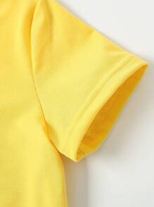 Young Girl' Casual Fashion Slogan Letter Graphic Print Short Sleeve T-Shirt, Spring/Summer - Yellow - View 3