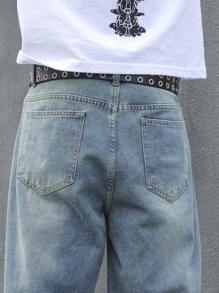 Manfinity EMRG Loose Slant Pocket Casual Wide Leg Jeans For Men - Light Wash - View 6