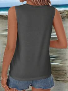 SHEIN LUNE CHERRY Camiseta sin mangas informal con estampado de frutas, adecuada para el verano - Gris Oscuro - Ver 2