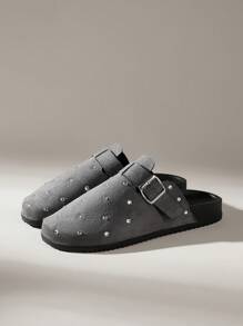 Solecia Women's Round Toe Fuzzy Slip-On Slippers, Practical & Versatile For Christmas - Dark Grey - View 2