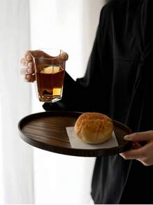 1pc Wooden Tray Solid Wood Elliptical Platter For Food, Bread, Breakfast, Dessert, Key And Coffee, Tea, Snacks - Party Serving Tray,Kitchen,Christmas Gift - Coffee Brown - View 4