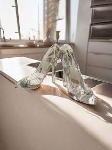 SHEIN 1pc Acrylic Glass Slipper Birthday Gift Home Decoration Crafts High Heels Wedding Figurines Miniature Decorations Party Supplies Decoration - White - View 7