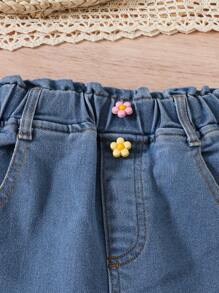 SHEIN Leap Crew 2pcs/Set Young Girl Casual Collared Sleeveless Ruffled Shirt And Pants Suit