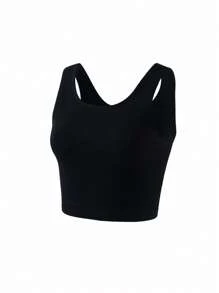 Top de tirantes informal de punto acanalado de cuello redondo de unicolor para adolescentes