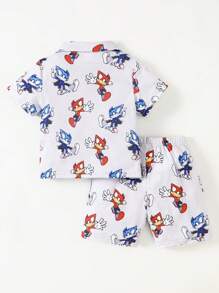 Set de 2 piese pentru casă, tricou cu mânecă scurtă și pantaloni scurți cu imprimeu de desene animate ignifug, potrivit pentru vară, haine de vară pentru băieți, seturi pentru băieți, haine pentru băieți pentru copii, seturi pentru băieți, seturi de haine pentru băieți, set de îmbrăcăminte pentru băieți - alb - Vizualizare 3