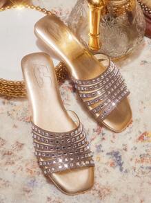 CUCCOO TILAWA Women's Flat Rhinestone Decorated Casual Slippers - Rose Gold - View 3