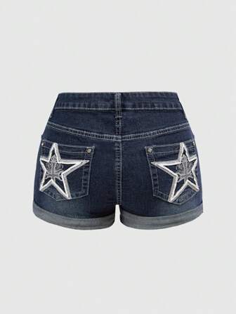 Grunge Punk Shorts vaqueros cortos con bordado de estrella en la espalda, estilo vintage Y2K