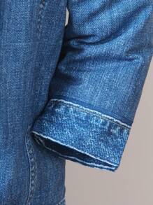 SHEIN 1 pieza Chaqueta de efecto denim con cuello forrado de lana térmica para niño, adecuada para otoño/invierno, uso al aire libre, calle y escuela
