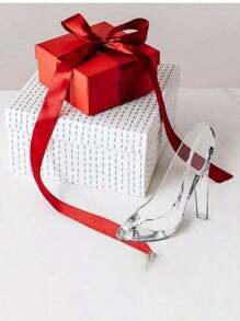 SHEIN 1pc Acrylic Glass Slipper Birthday Gift Home Decoration Crafts High Heels Wedding Figurines Miniature Decorations Party Supplies Decoration - White - View 6