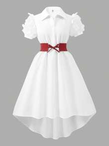 SHEIN Explorewe Váy sơ mi kiểu Pháp cổ điển dành cho bé gái tuổi teen, mềm mại, rộng rãi, thoải mái, thời trang mùa hè - trắng - Xem 3