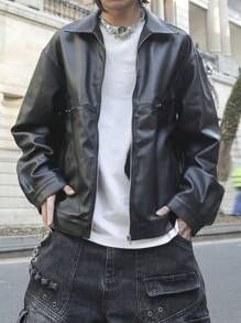 Manfinity LEGND Men's Casual Solid Color Denim Jacket, Spring/Autumn