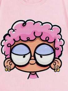 SHEIN Explorewe Teen Girl Cartoon Character Print Short Sleeve Top - Pink - View 7