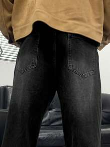 Manfinity Hypemode Men's Loose Fit Wide Leg Casual Black Jeans With Slant Pockets - Black - View 4