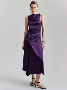 Ontre 2025新款优雅音乐节、音乐会、乡村音乐仪式女士礼服，紫色，不对称荷叶边下摆长裙，时尚春夏特殊场合礼服 - 紫色 - 查看 3