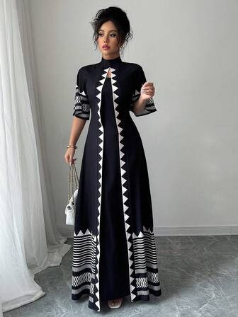 Rafferiza 女式复古印花长款休闲连衣裙