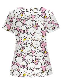 PopScrub 女式卡通兔子印花短袖护士制服上衣