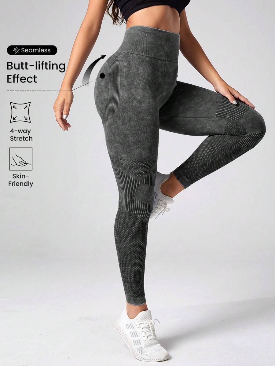 SHEIN Sports Quần Leggings Thể thao Nữ màu trơn - Màu xám đen - Xem 1