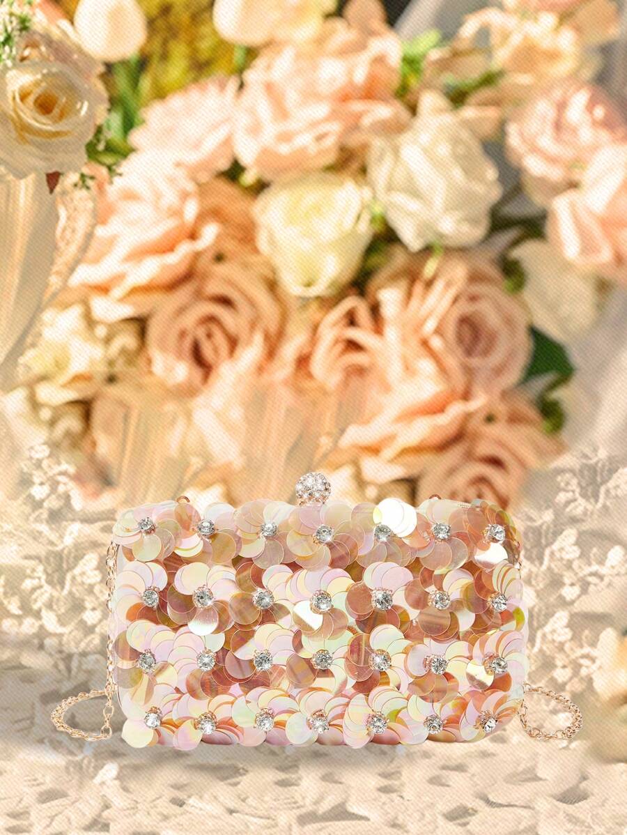 SHEIN Belle 时尚优雅的亮片和水钻装饰晚装包 - 彩色 - 查看 1