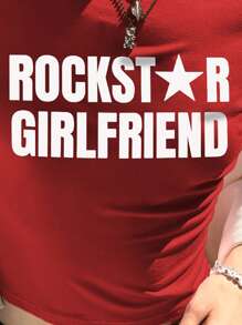 INAWLY 字母印花红色圆领短袖 T 恤，夏季