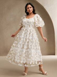 Anewsta 白色修身刺绣短袖连衣裙 - 白色 - 查看 6