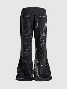 ROMWE MEN Grunge Punk Men's Cross Printed Denim Jeans, Suitable For Everyday Wear, Spring/Summer - Black - View 6
