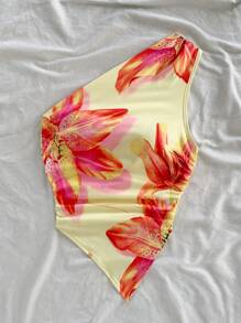 Soleia Plus Size Women Floral Print Strapless Slim Fit Vacation Top - Multicolor - View 5