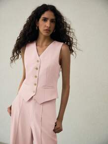 MOTF PREMIUM BUTTON UP ASYMMETRICAL WAISTCOAT - Pink - View 5