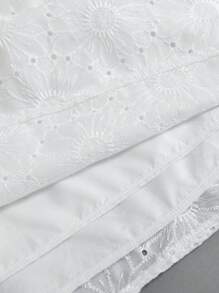 SHEIN Unity Đầm ngắn hở vai thêu họa tiết trơn màu đơn giản mùa hè - trắng - Xem 6