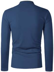 Manfinity Homme Áo thun polo tay dài in chữ thường ngày dành cho nam đi làm - Màu xanh lam - Xem 2