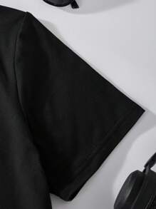 2pcs/Set Boys' Casual Round Neck Printed Top & Athletic Shorts, Cool Outfit For Summer - Black - View 6