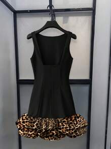 INAWLY Women's Sexy Leopard Print Patchwork Backless Mini Dress - Multicolor - View 2