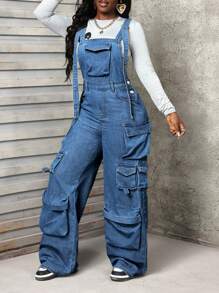 Slaydiva Peto vaquero informal de mujer con múltiples bolsillos - Lavado ligero - Ver 3