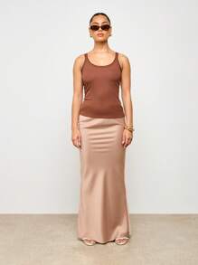 AiiRZ Ribbed Tank Top Basic Camisole Essential Workout Athletic Summer Sleeveless Undershirt Yoga Activewear Gym Running Layering Racerback Stretch Training Breathable Fitted - Brown - View 3