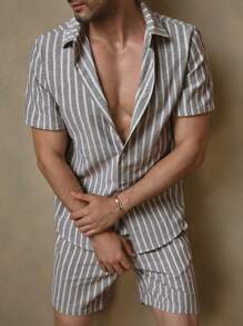 Manfinity VCAY 2pcs/Set Men's Slim Fit Casual Woven Shirt Set, Suitable For Summer - Multicolor - View 3