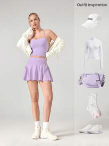 GLOWMODE FeatherFit™-Air Sweat-Wicking Quick-Dry Light Lace Mid-Rise Waist Mini Skirt With Built-In Shorts Side Pockets Non-Slip Grips Yoga Pilates - Mauve Purple - View 7