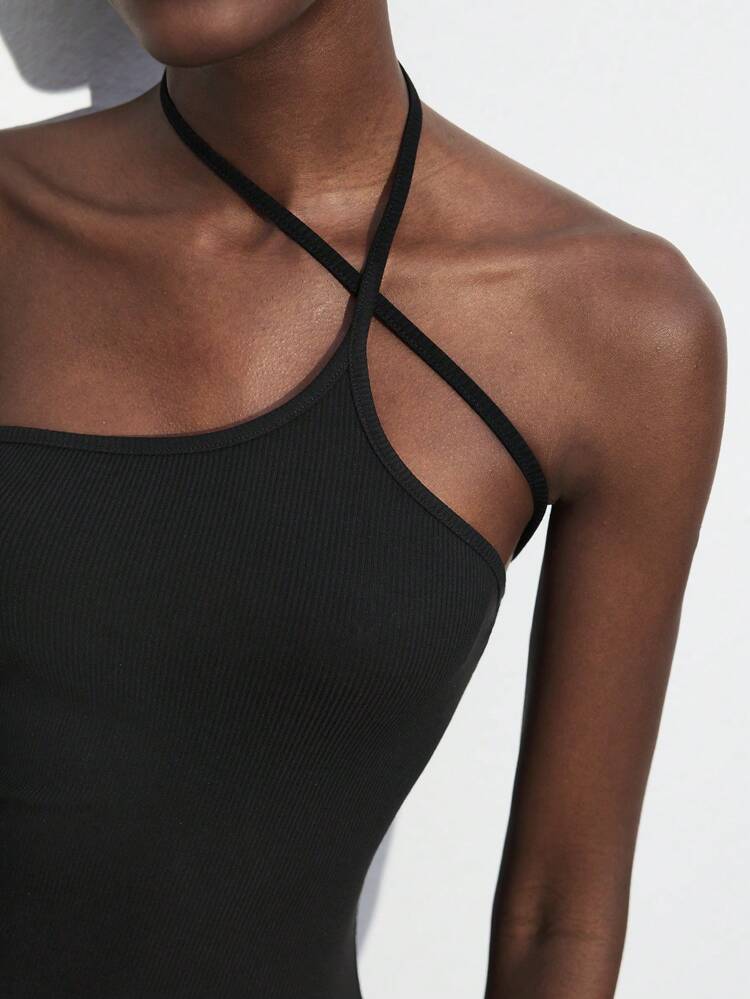 SHEIN Maija 2025년 여름 새로운 발렌타인데이, 독립기념일 다용도 비대칭 조절 가능 스트랩 단순한 디자인의 고급스러운 캐주얼, 로맨틱한 도시 리조트 휴가용 드레스, 야외 모임, 결혼식 손님, 졸업식에 적합