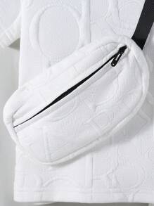 SHEIN Genkimix Kids 3pcs/Set Young Boy Letter Knitted Jacquard Casual Short Sleeve T-Shirt, Shorts And Bag Set, Suitable For Daily Casual Outing, Spring/Summer Summer Holiday - White - View 5