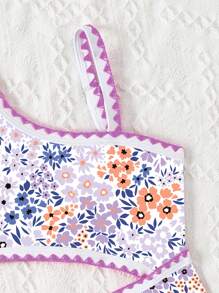 Traje de baño una pieza con estampado floral ditsy lindo para niñas jóvenes