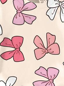 SHEIN 女婴蝴蝶结印花圆领短袖休闲上衣 - 彩色 - 查看 4