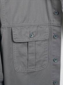 Chillumni Men's Casual Solid Color Long Sleeve Denim Shirt - Grey - View 8