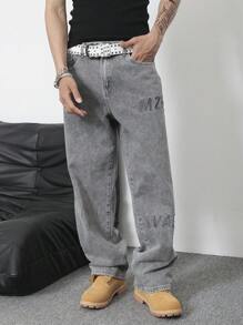 Manfinity Homme 男士休闲破洞字母刺绣牛仔裤