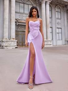 Glamrae Elegant Romantic Dignified Sweet Retro Purple Knitted Stretch Fabric Sequin Stitching Tube Dress, Suitable For Vacation, Festival, Wedding Guests, Birthday Party, Dance, Formal Dinner Dress, Evening Dress, Gown
